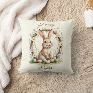 Vintage-Osterhase mit floralem Kranz Kissen