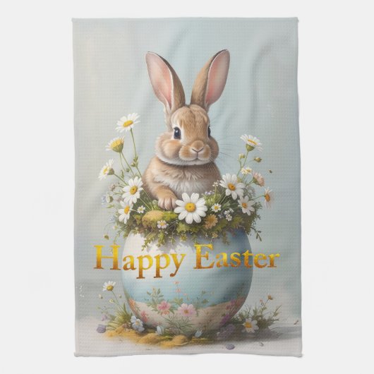 Vintage-Osterhase mit Gänseblümchen Geschirrtuch (Vertikal)