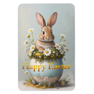 Vintage-Osterhase mit Gänseblümchen Magnet