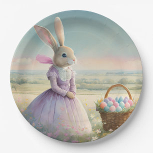 Vintage-Osterhase mit Korb voller Ostereier Pappteller