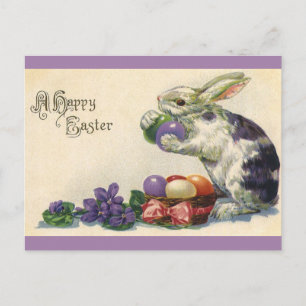 Vintage-Osterhase mit Ostereiern in einem Korb Feiertagspostkarte