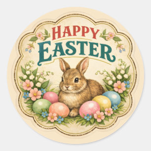 Vintage-Osterhase Runder Aufkleber