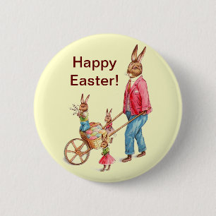 Vintage-Osterhase und Familie Button