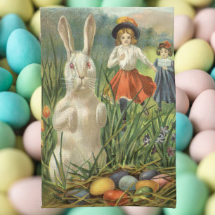 Vintage-Osterhase und Kinder frohe Ostern Geschirrtuch