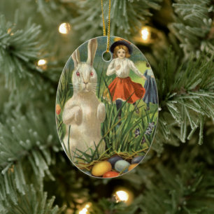 Vintage-Osterhase und Kinder Frohe Ostern Keramikornament