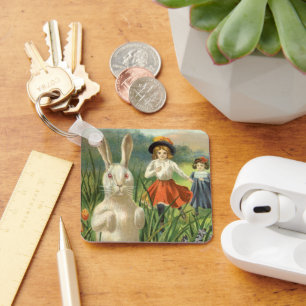 Vintage-Osterhase und Kinder frohe Ostern Schlüsselanhänger