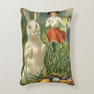 Vintage-Osterhase und Kinder frohe Osterzeit Dekokissen