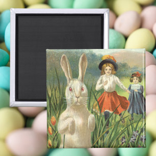 Vintage-Osterhase und Kinder frohe Osterzeit Magnet