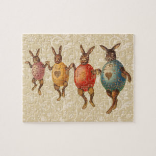 Vintage-Osterhasen beim Tanzen mit Ei-Kostümen Puzzle