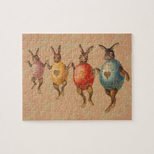 Vintage-Osterhasen beim Tanzen mit Ei-Kostümen Puzzle