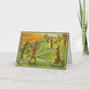 Vintage Osterhasen, die Baseball-Küken spielen Feiertagskarte