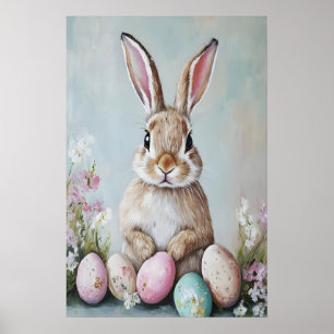 Vintage-Osterhasen-Druck, Pastell-Frühlingshase Poster