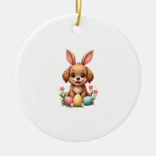 Vintage-Osterhasen-Hund Süße Welpen-Illustration w Keramik Ornament