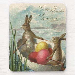 Vintage-Osterhasen in einem Boot mit Ostereiern Mousepad