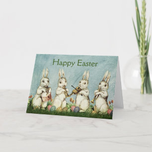 Vintage Osterhasen mit Musik Frohe Ostern Feiertagskarte