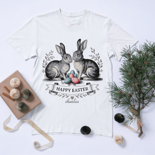 Vintage-Osterhasen-Paar-Illustration mit Eiern T-Shirt
