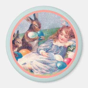 Vintage-Osterhasen und schlafendes Mädchen Magnet