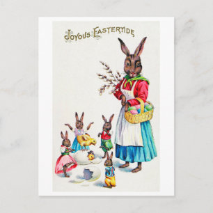 Vintage-Osterhasenfamilie und Küken Postkarte