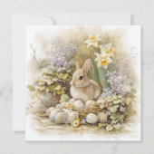Vintage-Osterhasennest mit Frühlingsblumen-Kunst (Vorderseite)