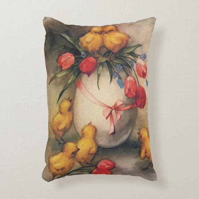 Vintage Osterhühner, Ei mit Red Tulip Blume Dekokissen (Vorderseite(Vertikal))