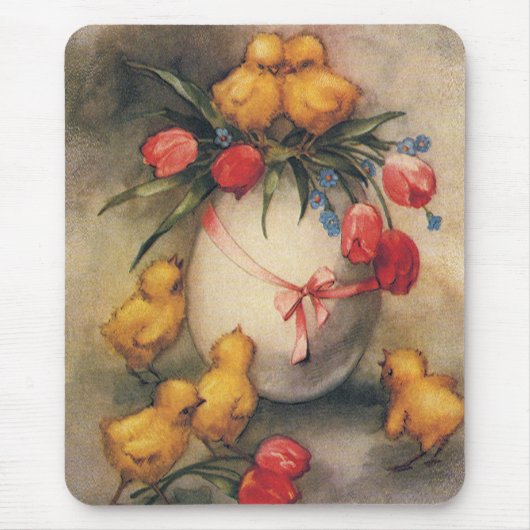Vintage Osterhühner, Ei mit Red Tulip Blume Mousepad (Vorne)