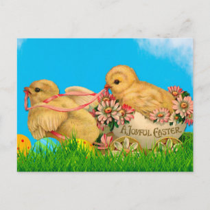 Vintage Osterhühner mit Blauem Himmel und Ostern Postkarte