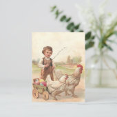 Vintage Osterhühner und Junge Postkarte (Stehend Vorderseite)