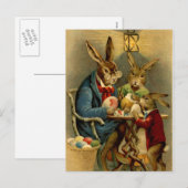 Vintage Osterkaninchen bemalen Eier Feiertagspostkarte (Vorne/Hinten)