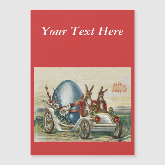 Vintage Osterkaninchen Blume Auto Ei Magnetkarte (Vorderseite)