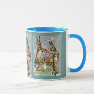 Vintage Osterkaninchen transportieren Eier im Korb Tasse