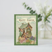 Vintage Osterkaninchen und Eierurlaub Postkarte (Stehend Vorderseite)