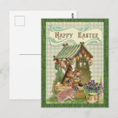 Vintage Osterkaninchen und Eierurlaub Postkarte (Vorne/Hinten)
