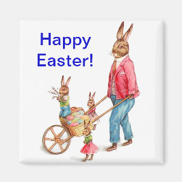 Vintage Osterkaninchen und Familienwohnungen in Ei Magnet