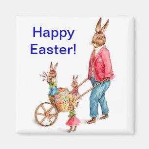 Vintage Osterkaninchen und Familienwohnungen in Ei Magnet