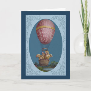 Vintage Osterkarte - Osterhühner in Ballon Feiertagskarte