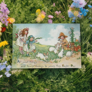 Vintage Osterkinder und Osterbände Feiertagskarte