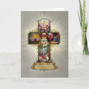 Vintage-Osterkreuz religiöse goldene Feiertagskart Feiertagskarte