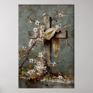 Vintage-Osterkreuz-Wandkunst, christlicher Frühlin Poster
