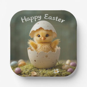Vintage-Osterküken im Ei Rustikales Frohe Ostern Pappteller