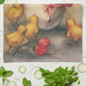 Vintage Osterküken mit Red Tulip Blume Geschirrtuch (Gefaltet)