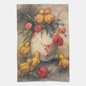 Vintage Osterküken mit Red Tulip Blume Geschirrtuch (Vertikal)