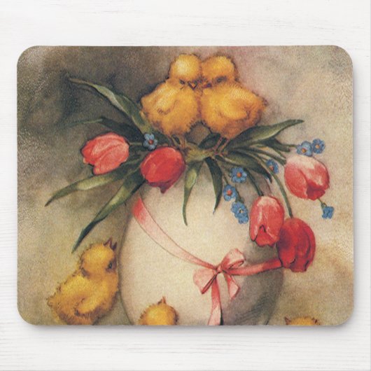 Vintage Osterküken mit Red Tulip Blume Mousepad (Vorne)