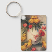 Vintage Osterküken mit Red Tulip Blume Schlüsselanhänger (Vorderseite)