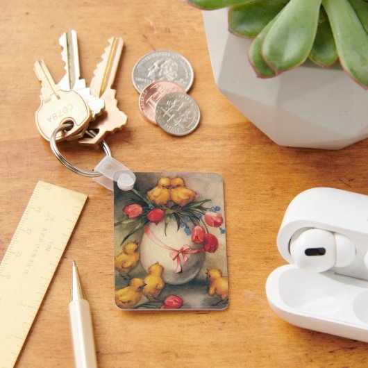 Vintage Osterküken mit Red Tulip Blume Schlüsselanhänger (Schreibtisch)