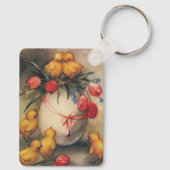 Vintage Osterküken mit Red Tulip Blume Schlüsselanhänger (Rückseite)