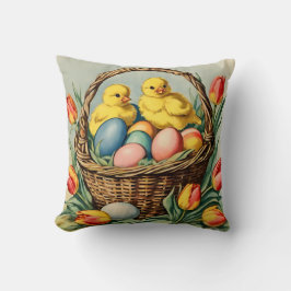 Vintage Osterküken mit Tulpen Kissen