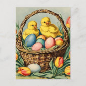 Vintage Osterküken mit Tulpen Postkarte (Vorderseite)