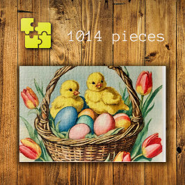 Vintage Osterküken mit Tulpen Puzzle
