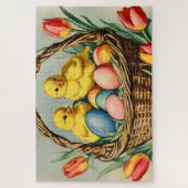 Vintage Osterküken mit Tulpen Puzzle (Vertikal)