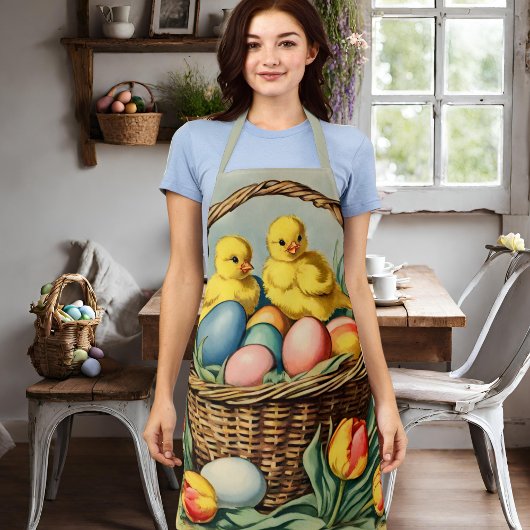 Vintage Osterküken mit Tulpen Schürze